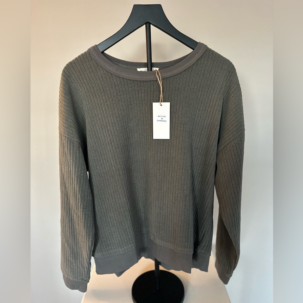 Charcoal Ribbed Long Sleeve Top